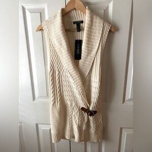 Lauren Ralph Lauren Ivory Textured Cardigan Vest